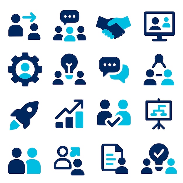 Business Icon Set Teamarbeit Zusammenarbeit und Wachstum