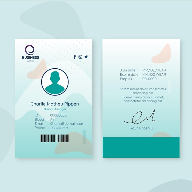 Business id card vorlage mit avatar