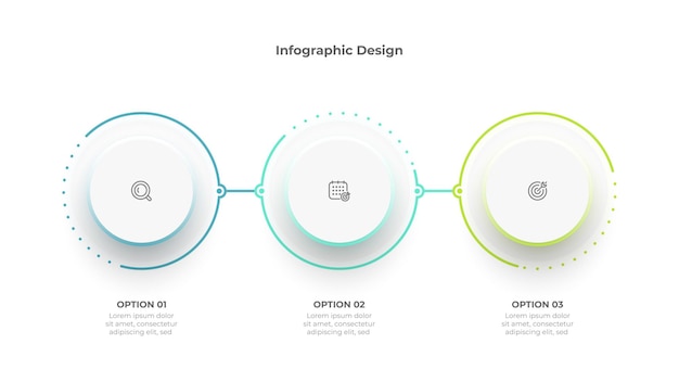 Business-info-grafik 3 kreise design-vorlage mit marketing-symbolen. vektor-illustration.