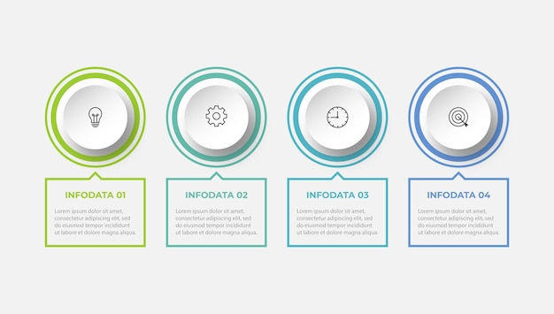 Business-Infografik-Designvorlage mit 4 Optionen, Schritten oder Prozessen Kann für das Webdesign des Workflow-Layout-Diagramms des Jahresberichts verwendet werden