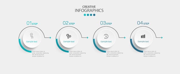 Vektor business-infografik-designvorlage mit 4 optionen, schritten oder prozessen