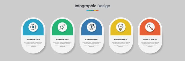 Vektor business-infografik-designvorlage mit symbolen und 5 optionen oder schritten für die workflow-präsentation