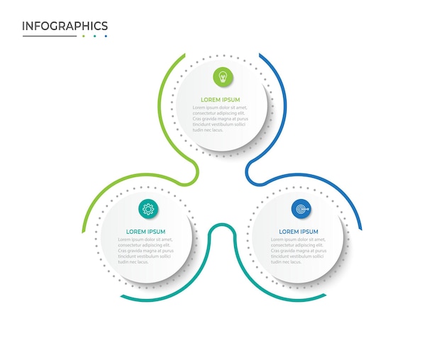 Business-Infografik-Dünnlinienprozess mit Kreisvorlagendesign mit Symbolen und 3 Optionen oder Schritten