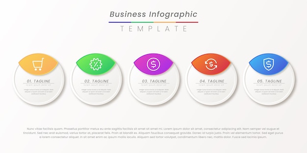 Business-infografik-dünnlinienprozess mit quadratischem und kreisförmigem vorlagendesign mit symbolen und attraktiver farbe