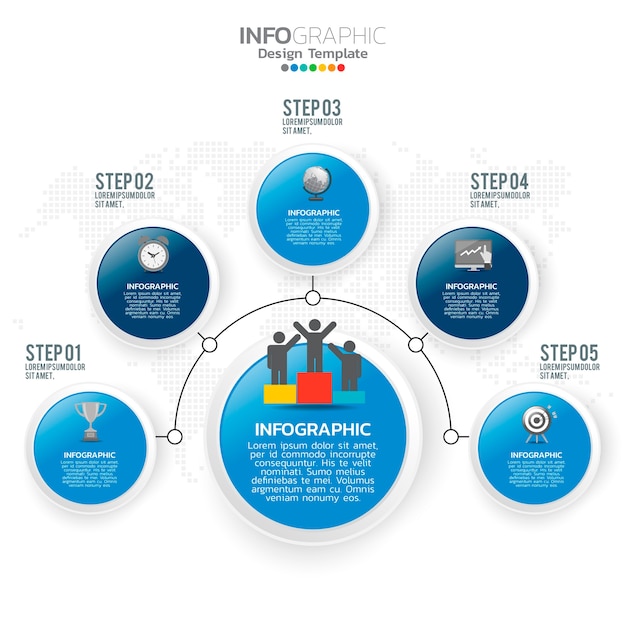 Business-infografik-elemente mit 5 optionen oder schritten blauen thema.