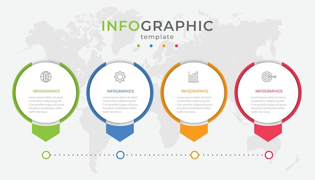 Business-Infografik-Thin-Line-Prozess mit quadratischem Vorlagendesign mit Symbolen und 4 Optionen oder Schritten