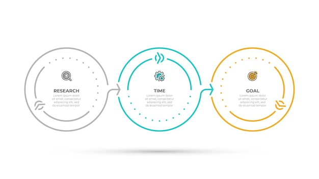 Business-infografik timeline-kreis-konzept mit symbolen und 3 optionen