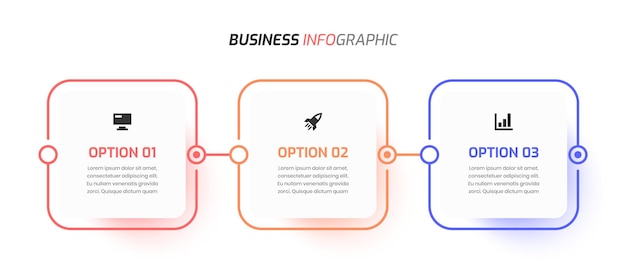 Business-infografik-vorlage abstraktes dünnes liniendesign mit quadratischem etikettensymbol und option 3