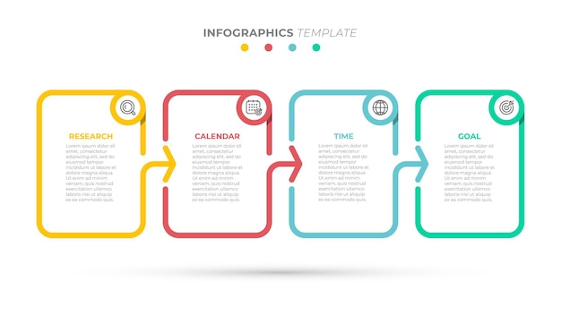 Business-Infografik-Vorlage Kreative Gestaltungselemente mit Pfeilen und Symbolen