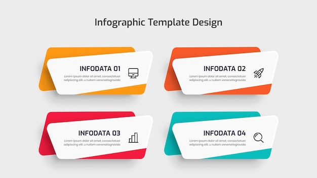 Business-infografik-vorlage kreatives design mit abstraktem etikettensymbol und 4 präsentationsoptionen