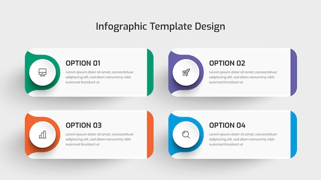 Business-infografik-vorlage kreatives design mit kreisetikettensymbol und 4 präsentationsoptionen