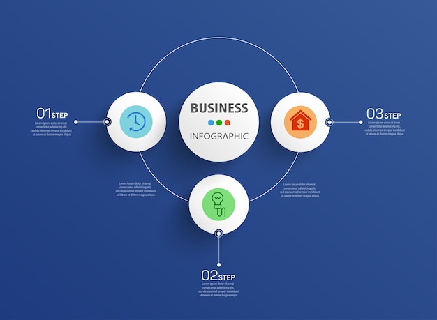 Business-infografik-vorlage mit 3 optionsschritten prozessdiagramm