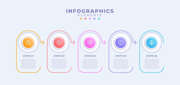 Business-infografik-vorlage mit fünf optionen oder prozessen