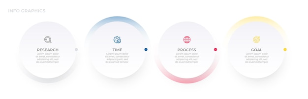 Business-infografik-vorlagen-etikettendesign mit kreisen und symbolen timeline-prozess mit 4 optionen