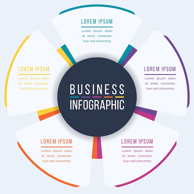 Business Infographic Design 5 Schritte Objekte Elemente oder Optionen Infographic Business Circle Design