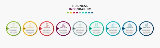 Business infographic designvorlage vektor mit symbolen und 9 neun optionen oder schritten