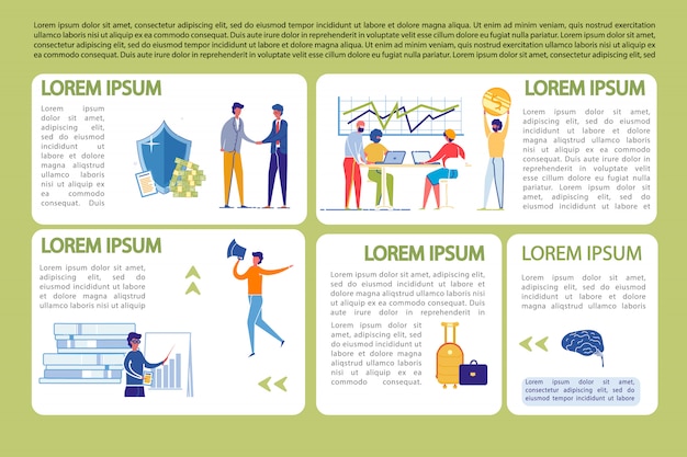 Business infographics vorlage set mit menschen arbeiten.