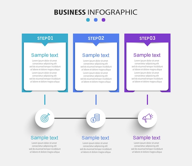 Business-Infographik-Vorlage mit 3 Optionen oder Schritten