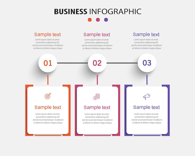 Business-Infographik-Vorlage mit 3 Optionen oder Schritten