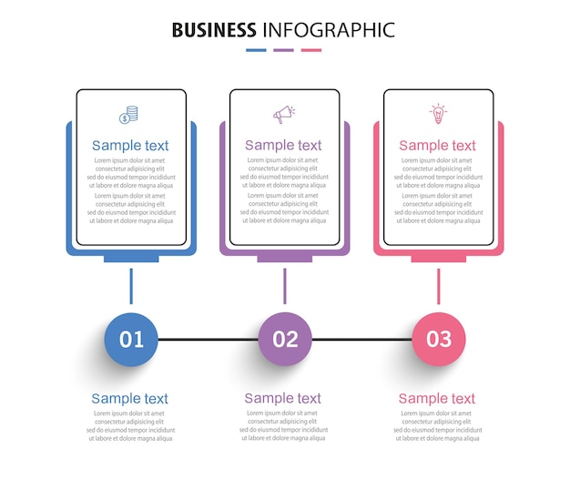 Business-Infographik-Vorlage mit 3 Optionen oder Schritten