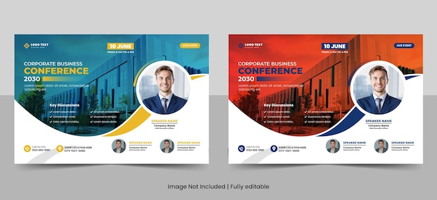 Business-konferenz-flyer-vorlage und horizontales event-banner-design