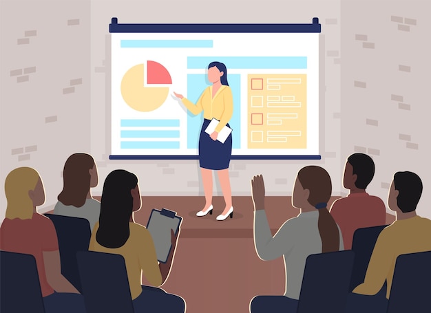 Business-Konferenzwohnung. Marketing-Training. Trainer in der Nähe der Projektorleinwand.