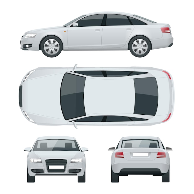 Business-Limousine. Auto Vorlage Vektor isolierte Abbildung Ansicht vorne, hinten, seitlich, oben. Ändern Sie die Farbe mit einem Klick.