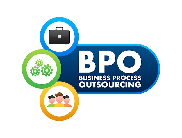 Vektor business-prozess-outsourcing-konzept-illustration mit zahnrädern und teamarbeit-ikonen
