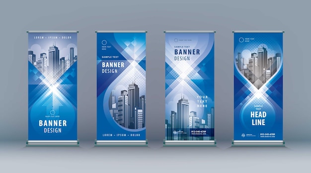 Business roll up set standee design banner vorlage abstrakt blau geometrisch unendlich jflag