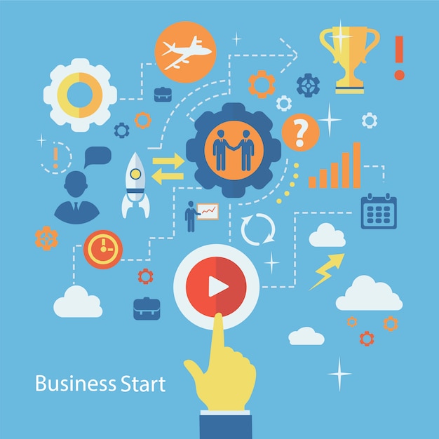 Business Start Infografiken Zusammensetzung. Schema mit Menschen
