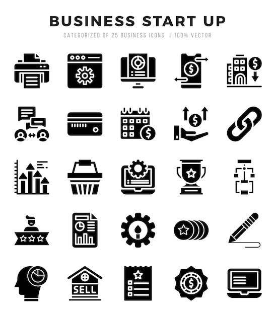 Business start up web-symbole im glyph-stil