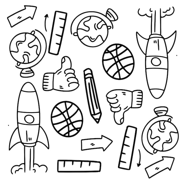 Business-startup-set mit doodle-linienstil-vektor