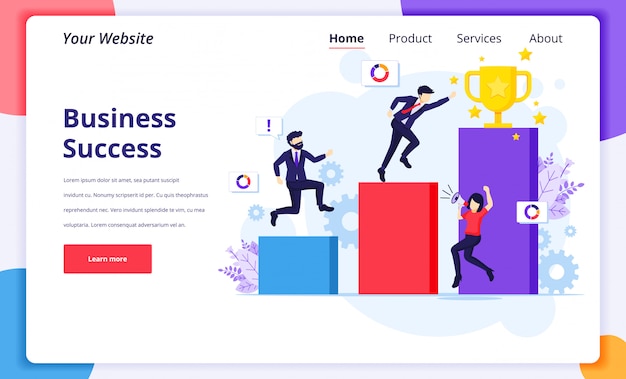 Business Success Konzept Illustration, laufen Geschäftsleute bis zum goldenen Trophäenbecher für ihren Erfolg für Website-Landingpage