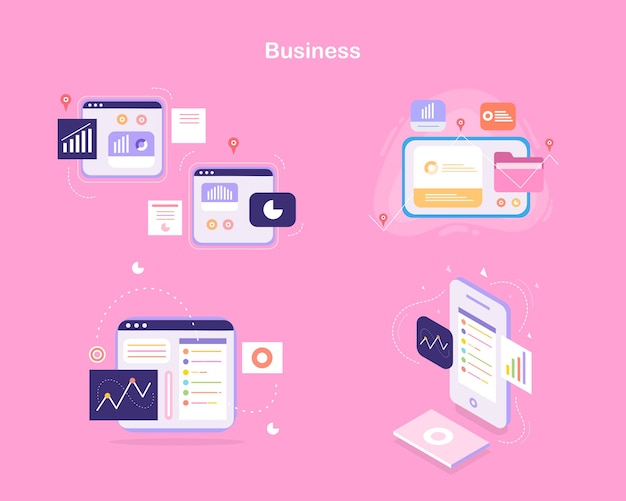Business-Symbol mit Smartphone- und Computer-Set-Bundle-Vektor