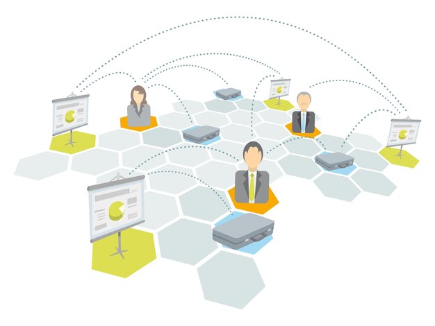 Business-Team-Netzwerk Aktenkoffer und Präsentation für Geschäftsleute