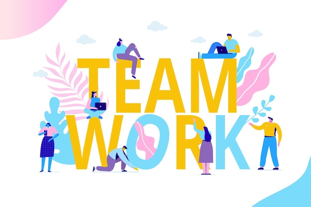 Business Team Planning Work Process Flat Vector Illustration Menschen, die sich unterhalten und Gedanken teilen