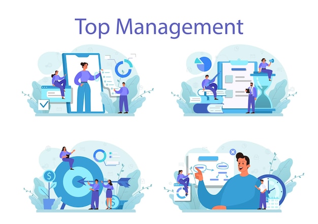 Business-Top-Management-Konzeptsatz. Erfolgreiche Strategie, Motivation und Führung.