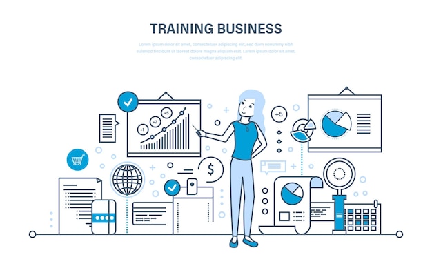Business training consulting learning teaching professional und karrierewachstum teamarbeit dünne linie