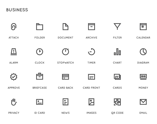 Business User Interface UI Vector Icon Set Hochwertige, minimal linierte Symbole für alle Zwecke