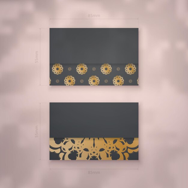 Vektor business-visitenkartenvorlage in schwarzer farbe mit mandala-goldverzierung für ihr unternehmen