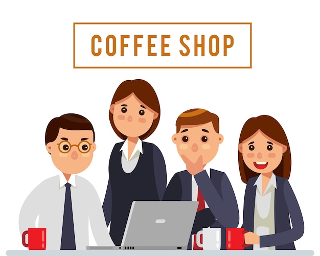 Bussiness-team, das am kaffeestube sich trifft