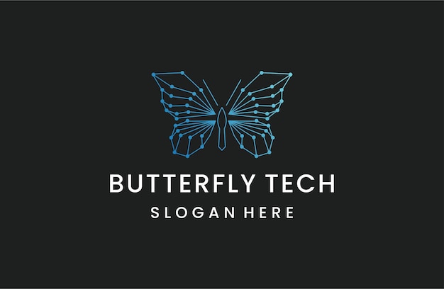 Vektor butterfly-tech-logo-design mit line-schaltkreiskonzept abstrakt-schmetterling