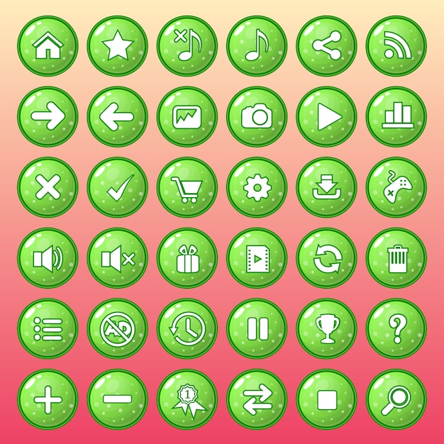 Button icon set farbe grün stil glänzend gelee.