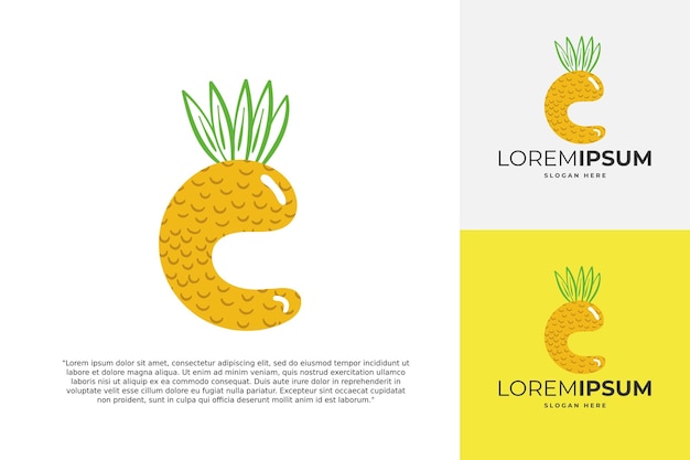 C-buchstaben-logo aus ananas, obst, handgefertigte kalligraphie für landwirtschaftliche identität, restaurantkarten, kinder-t-shirt, sommerdrucke usw