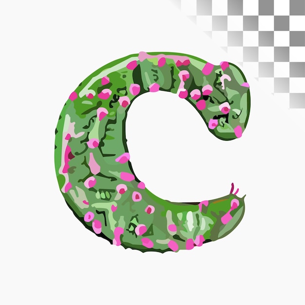 Vektor c buchstabendesign stilvolle schriftart grüner kaktus mit rosa blüten alphabet