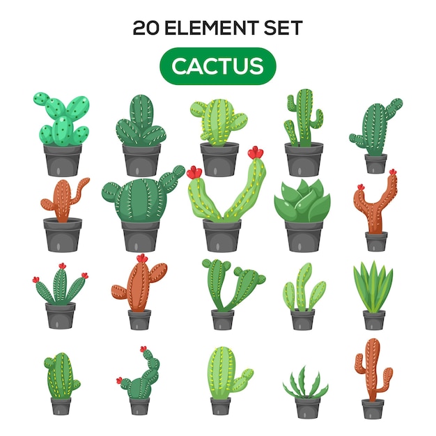Vektor cactus-themen-satz-element-illustration