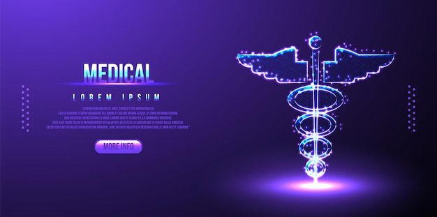 Caduceus, medizinisches low-poly-drahtmodell, polygonales design