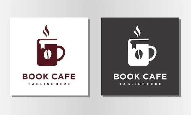 Café-buch und tasse minimalistischer logo-design-ikonenvektor