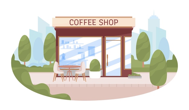Café-Kiosk mit leerem Tisch 2D-Vektor isolierte Illustration