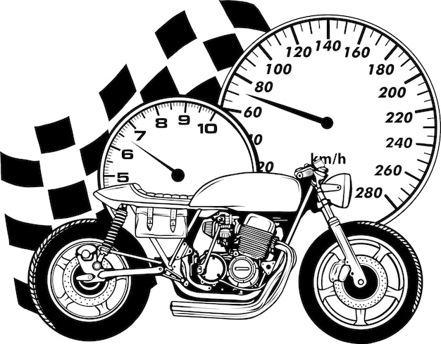 Café-motorrad-fahrrad-umriss-vektor-illustration